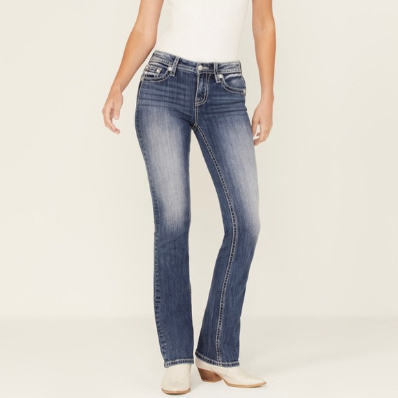 Miss Me Rhinestone Boot Cut Denim Blue Jeans - Picture 3 of 10